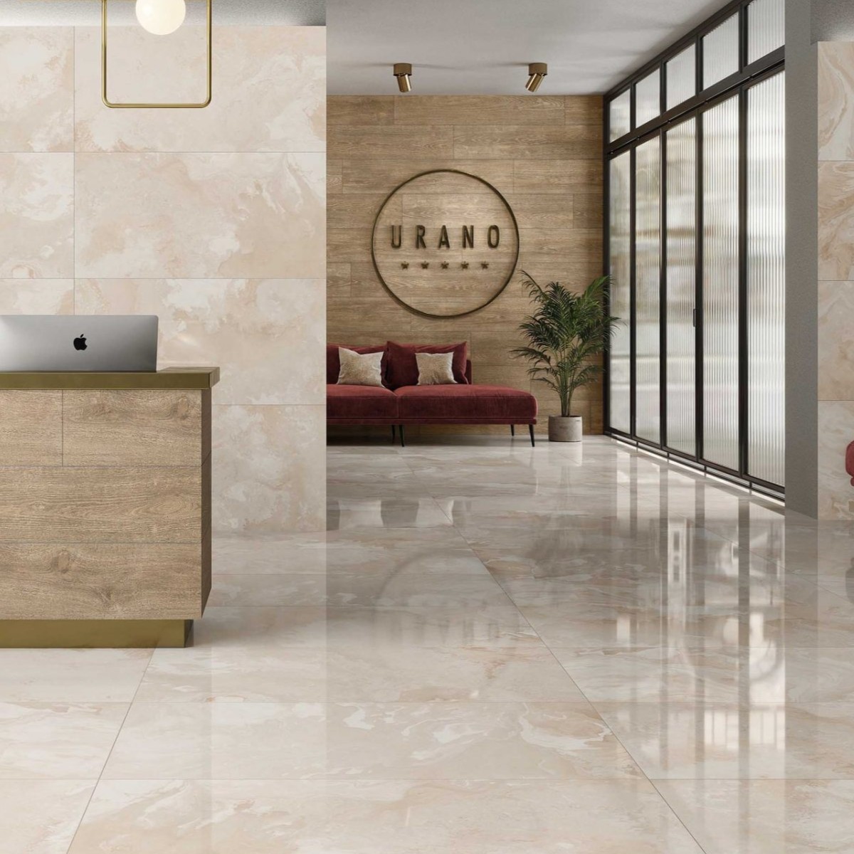 Gresie Alaplana Portelanata Urano Beige RC Rectificata Lucioasa 60x120 cm