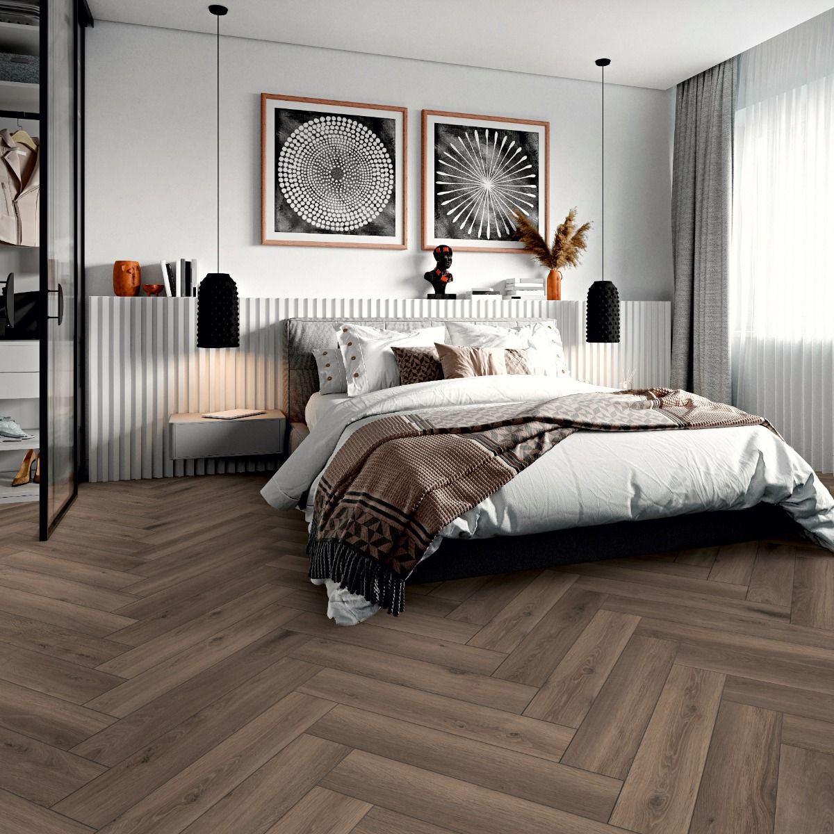 Parchet stejar 8mm laminat Kronotex Herringbone ton inchis D3860