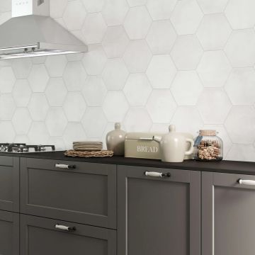 Gresie Durstone Cementine Talk Mata 23x27 cm alba, forma hexagonala