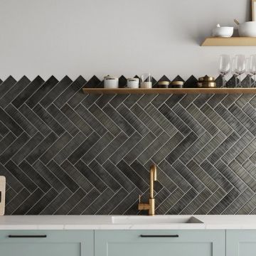 Gresie tip decor Durstone Imagine Black Portelanata Lucioasa 6x25 cm