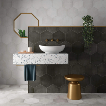 Gresie Durstone Cementine Black Mata 23x27 cm, forma hexagonala
