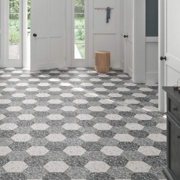 Gresie Durstone Terazzo Black RC Rectificata Mata Antiderapanta 23 x 27 cm