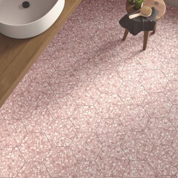 Gresie Durstone Terazzo Rosa RC Rectificata Mata Antiderapanta 23 x 27 cm