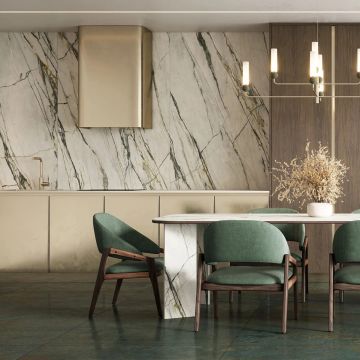 Gresie tip placa Durslab Calacata Sapphire 3DSoft RC Rectificata Satinata 120x280 cm grosime 6 mm