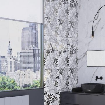 Faianta Fanal Carrara Leaves Black RC Rectificata Mata 31.6 x 90 cm