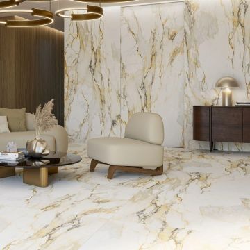 Gresie tip placa Durslab Calacata Marmi Vecchio 3DSoft RC Rectificata Satinata 120x280 cm grosime 6 mm