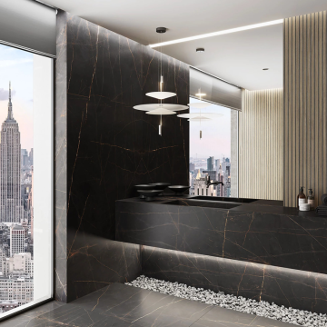 Gresie tip placa Durslab Yves Nero 3DSoft RC Rectificata Satinata 120x280 cm grosime 6 mm