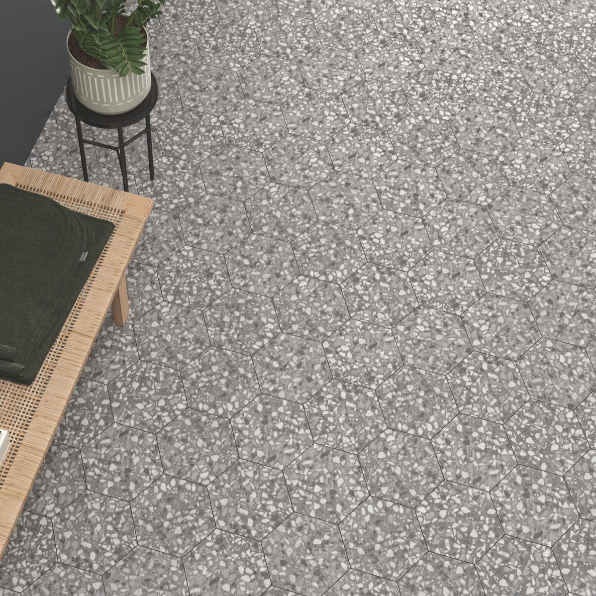 Gresie Durstone Terazzo Grey RC Rectificata Mata Antiderapanta 23 x 27 cm